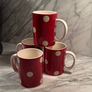 Pottery Barn Red and White Polka Dot Mugs